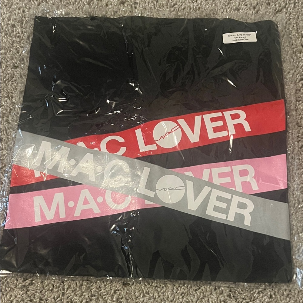 MAC Cosmetics Black Tote with Red, Pink, and White Stripes